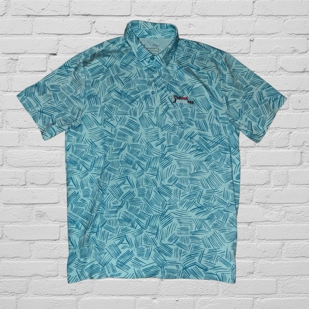 Under Armour The Playoff Polo Shirt L Amateur Golf Week SS Blue All Over Print